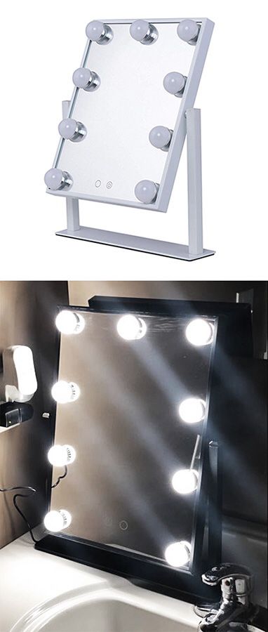 (NEW) $50 Small Vanity Mirror w/ 9 Dimmable LED Light Bulbs Beauty Makeup 10x12” (Black or White)