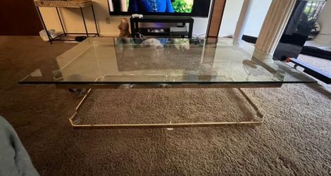 Vintage Hollywood Regency Lucite and Brass Coffee Table – Glass Top