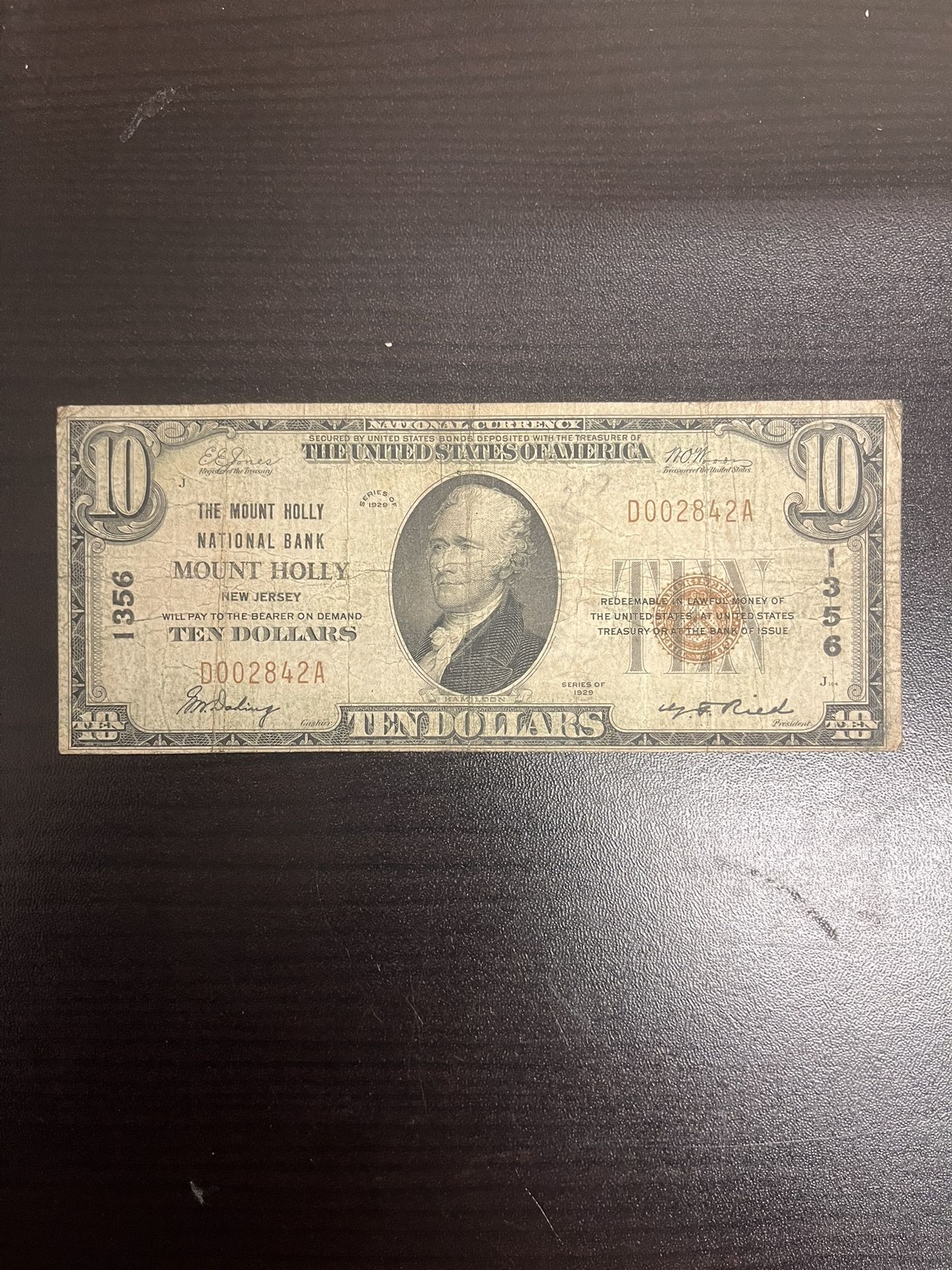 1929 $10 Mount Holly New Jersey