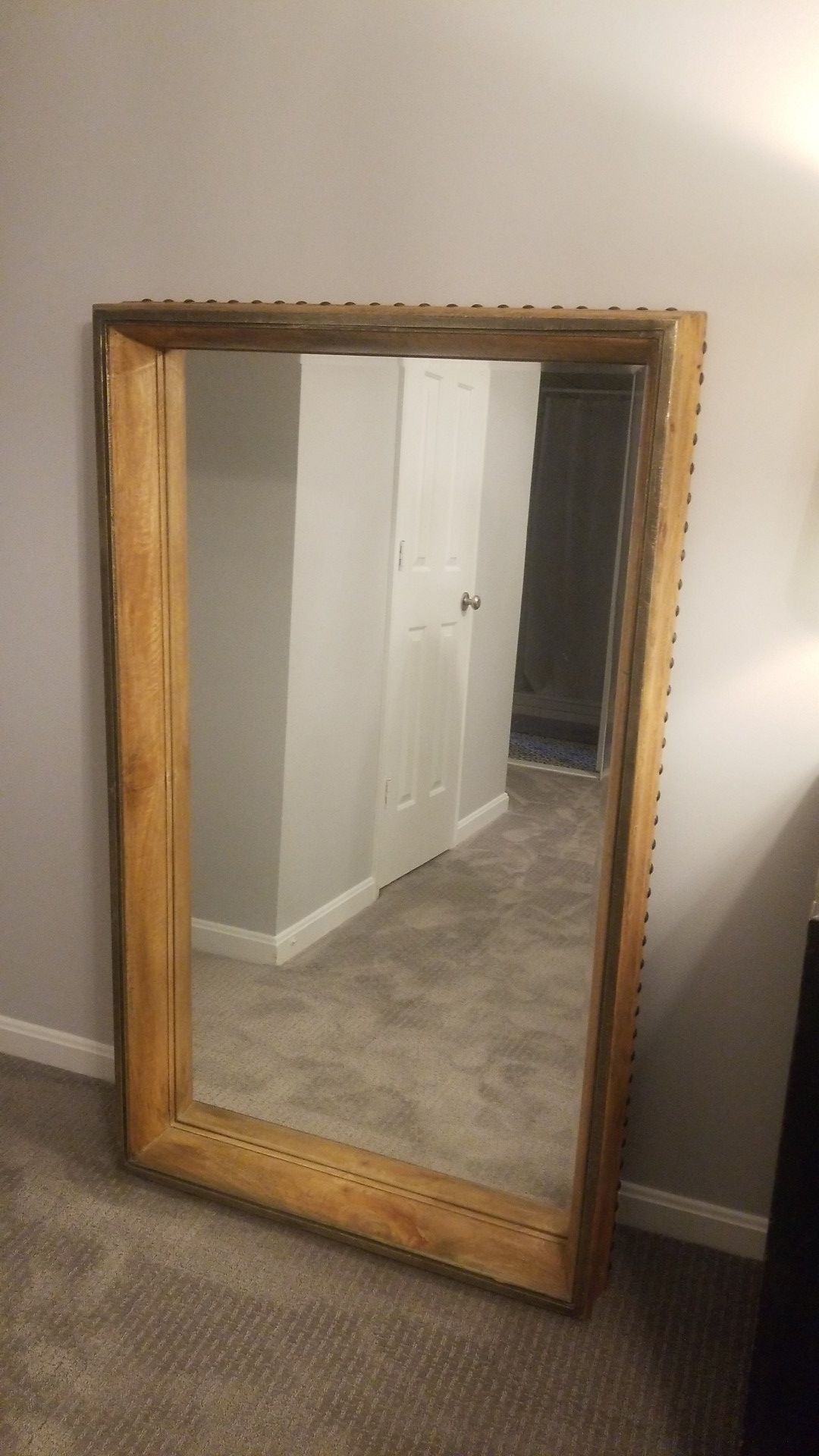 Large Mango Wood Mirror with Nail Heads