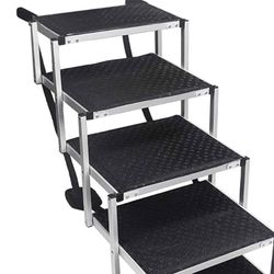 Folding Dog Car Ramp,MoreChioce Portable 4Step Pet Step Stairs Non-Slip Aluminum Alloy Extra Wide Dog Car Stair Pet Ramp Folding Pet Ladder Ramp for 