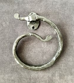Artisan Hand-Forged Wrought Iron Towel Ring & Double Hook Set