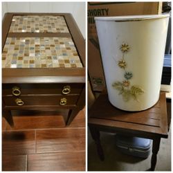 Mid Century Modern MCM Mosaic Tile Sofa End Table Nightstand With Drawer 