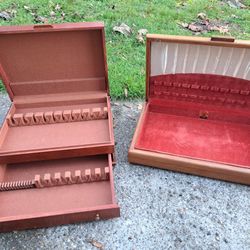 2 Antique Vintage Wood Silverware Box Case Decor Dinning Kitchen Art Crafts Storage Jewelry