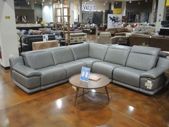 Chateau d'Ax Daisley Leather Power 5 Piece Sectional - Light Gray As Photographed (Tag Lists Navy) | L-Shaped Couch | Corner Couch