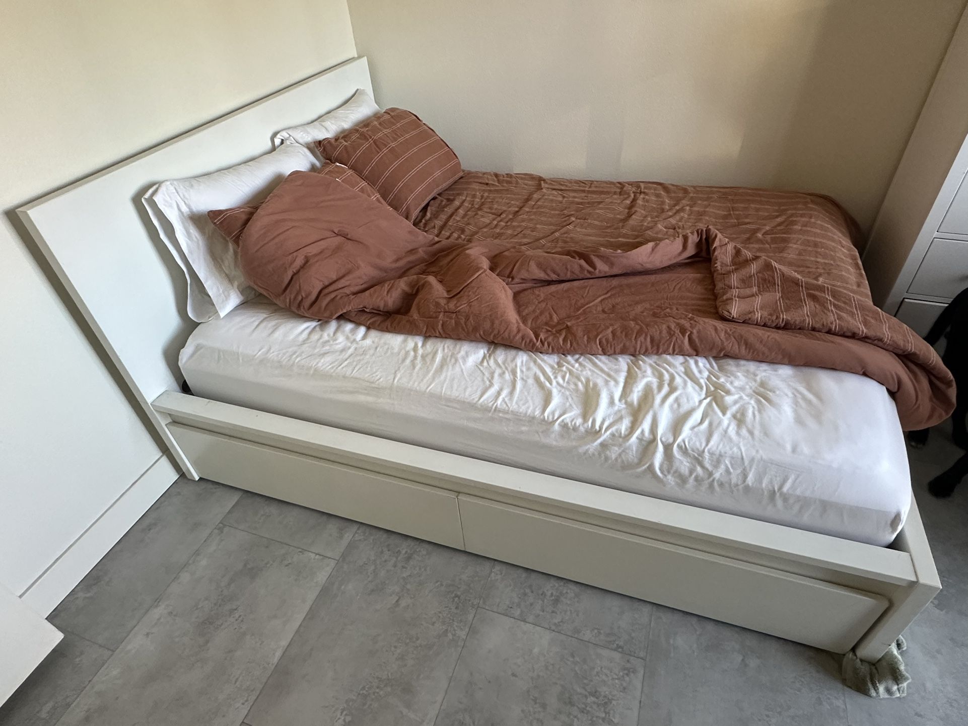 IKEA Queen Bed Frame With Storage & Mattress