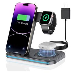 3 in 1 Charging Station Wireless Charger lPhone Foldable Charging Stand for Multiple Devices with Quick Charger for lPhone 16/15/14/13 Pro Max Watch A