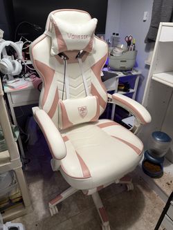 PinkWhite Gaming Chair with Footrest