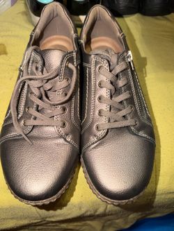 Metallic Bronze Leather Lace-Up Sneakers