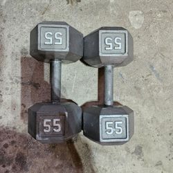 Pair 55lb Metal Hex Dumbbells