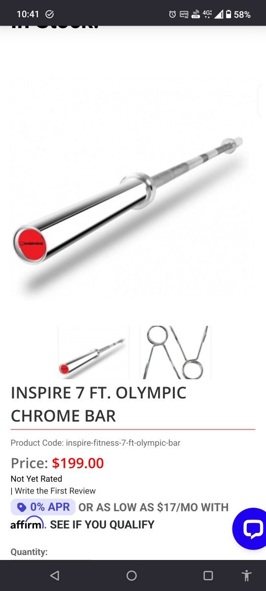 Brand New Inspire Fitness 7ft 45lb Olympic Bar Barbell--