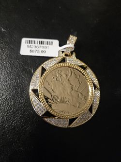 Gold Mexican Peso Pendant with moissanite
