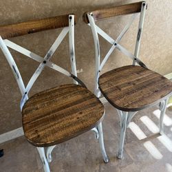 6 Cafe Style White Metal Wood Chairs