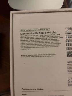 Mac Mini M4 16GB Memory 512Gb SSD