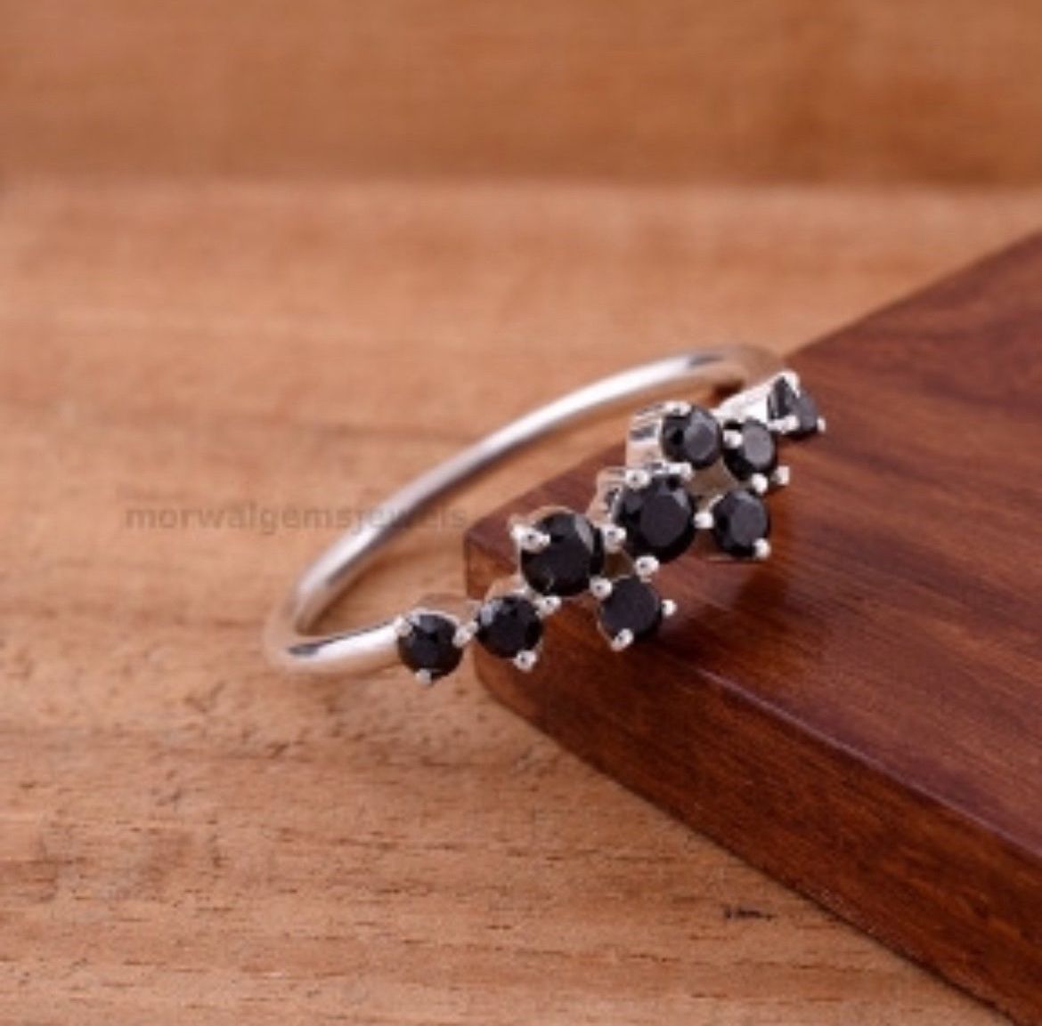 925 Sterling Silver Black Spinel Cluster Ring 