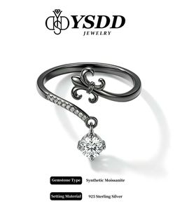 【#671 Fleur De Lis 】Vintage Dangling Flower Ring 0.3CT vvs Synthetic Moissanite Rings in 925 Sterling Silver