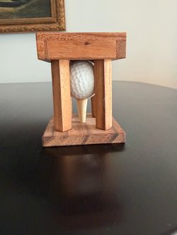 Vintage wooden block inside golf ball figure sculpture display  Approx 4” x 3” In good condition