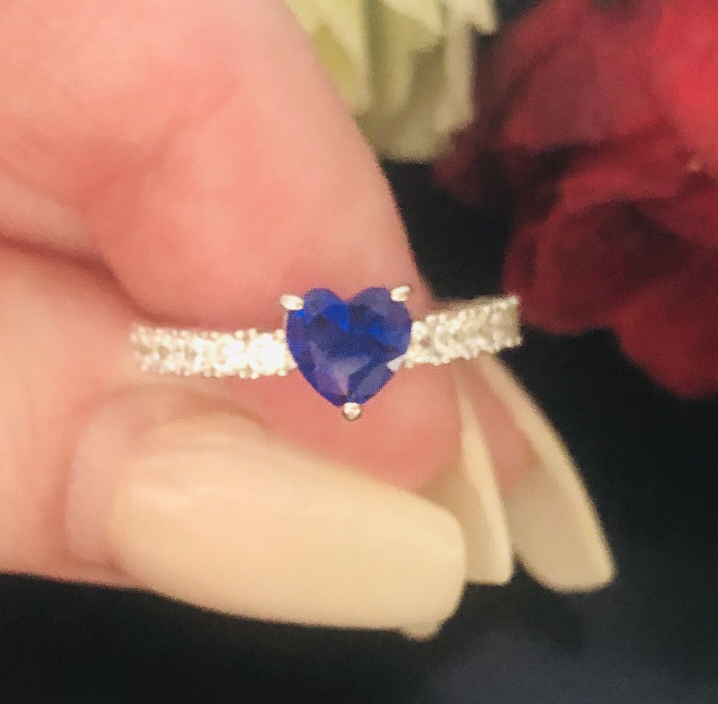 Sapphire heart sterling silver size 5 ring stamped 925