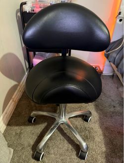 Black Saddle Stool with Backrest – Salon / Esthetician / Office
