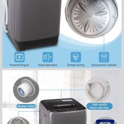 Anukis Fully Automatic Washing Machine, 13 lbs Capacity Compact Laundry Washer with Drain Pump 10 Wash Program & 8 Water Levels for Apartment, Dorm-Gr