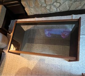 Dark wood and stained glass coffee table