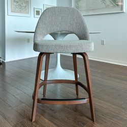 Knoll Saarinen Executive Counter Stool – Sand Cato Fabric, Walnut Legs (1) 