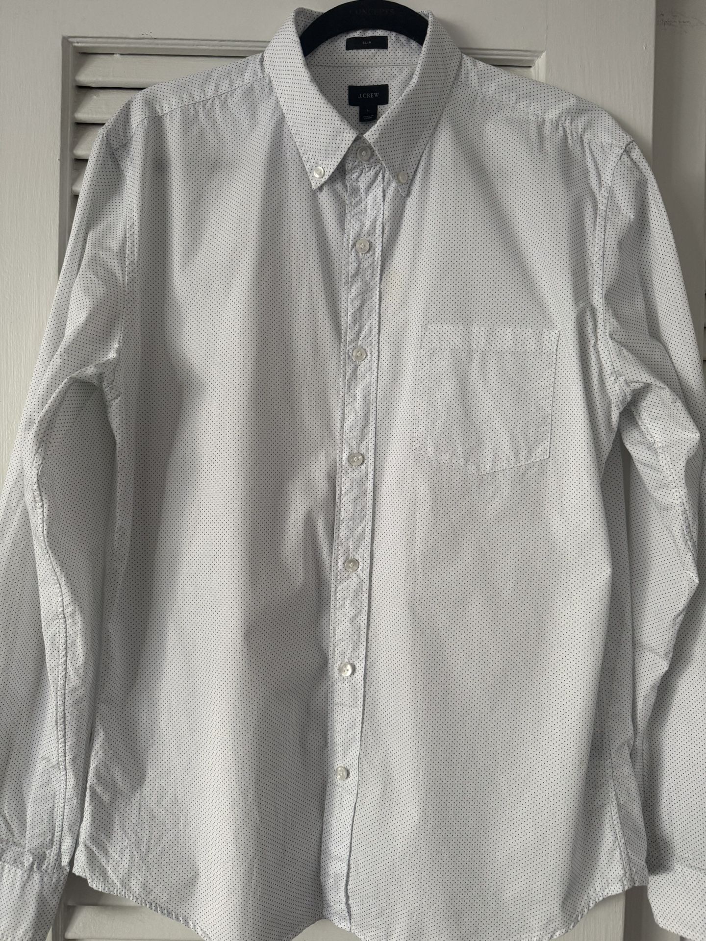 Men’s J. Crew White And Light Blue Cotton Dress Shirt -Slim Fit Size Large