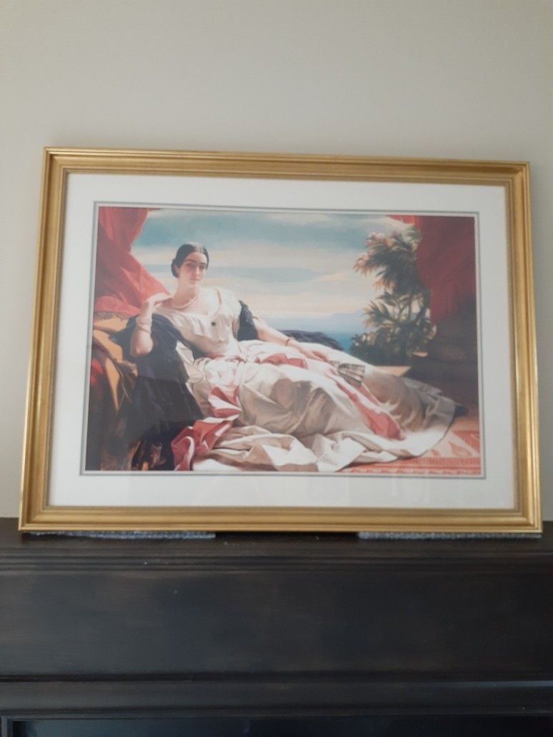 Large Wall Art On Canvas With Beautiful Gold Frame