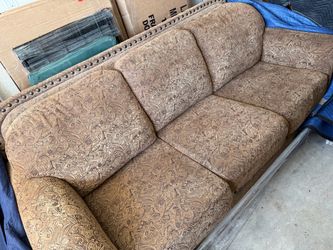 3-Seat Sofa with Paisley Fabric and Nailhead Trim