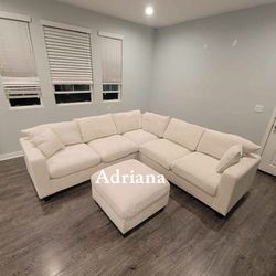 Beautiful ‼️4-Pc Ivory Corduroy Sectional Sofa Set