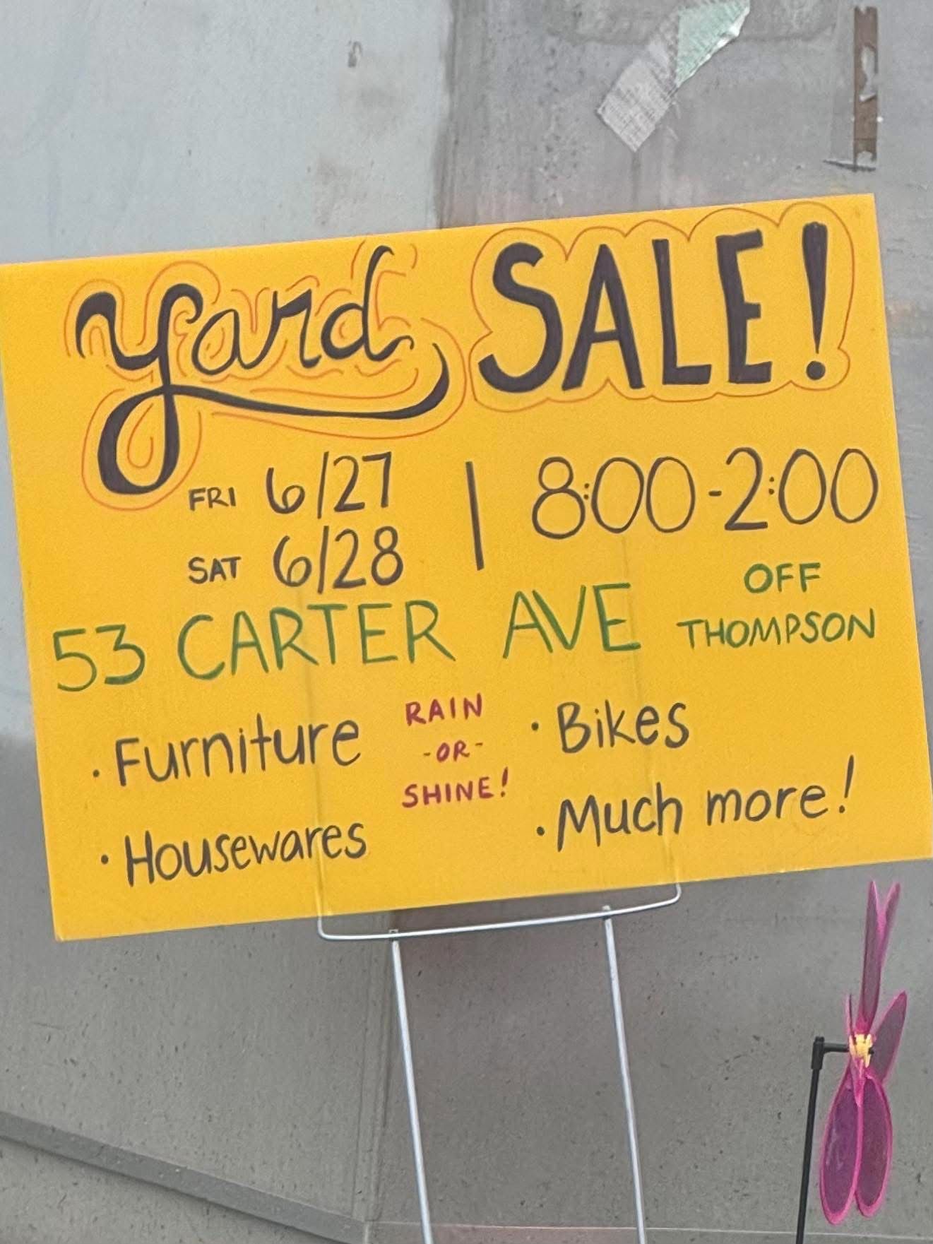 ALL REMAINING ITEMS ARE HALF OFF!! Yard Sale! Rain Or Shine! 6/27-6/28 8am-2pm