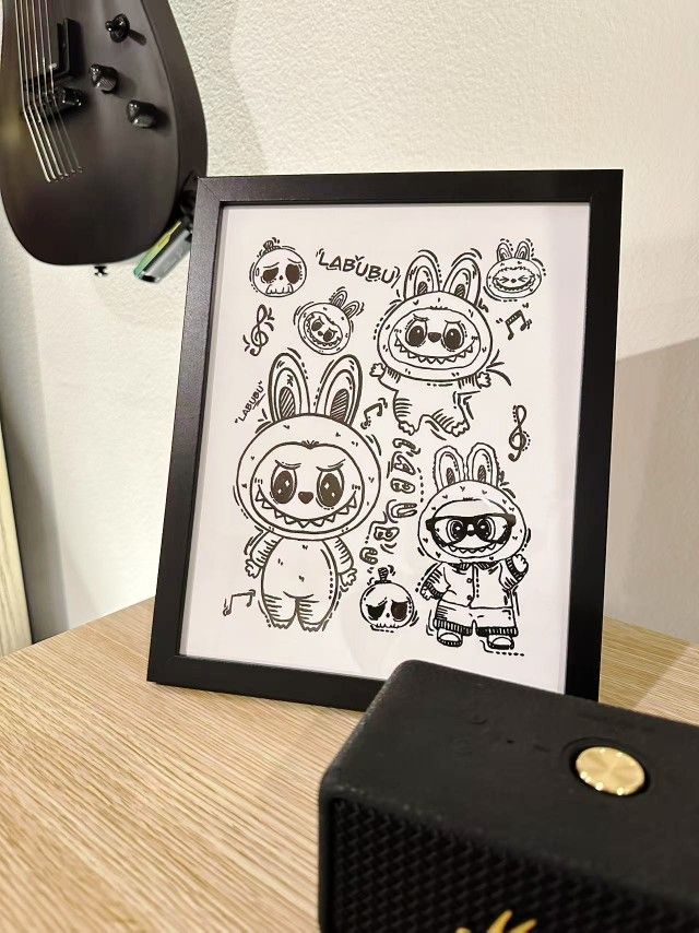 Labubu Drawing Framed Hand Drawn Art