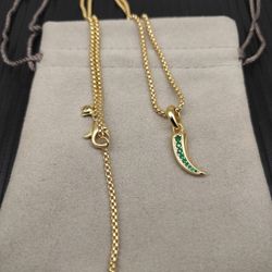 David Yurman Gold Peters Claw Green Diamond Necklace