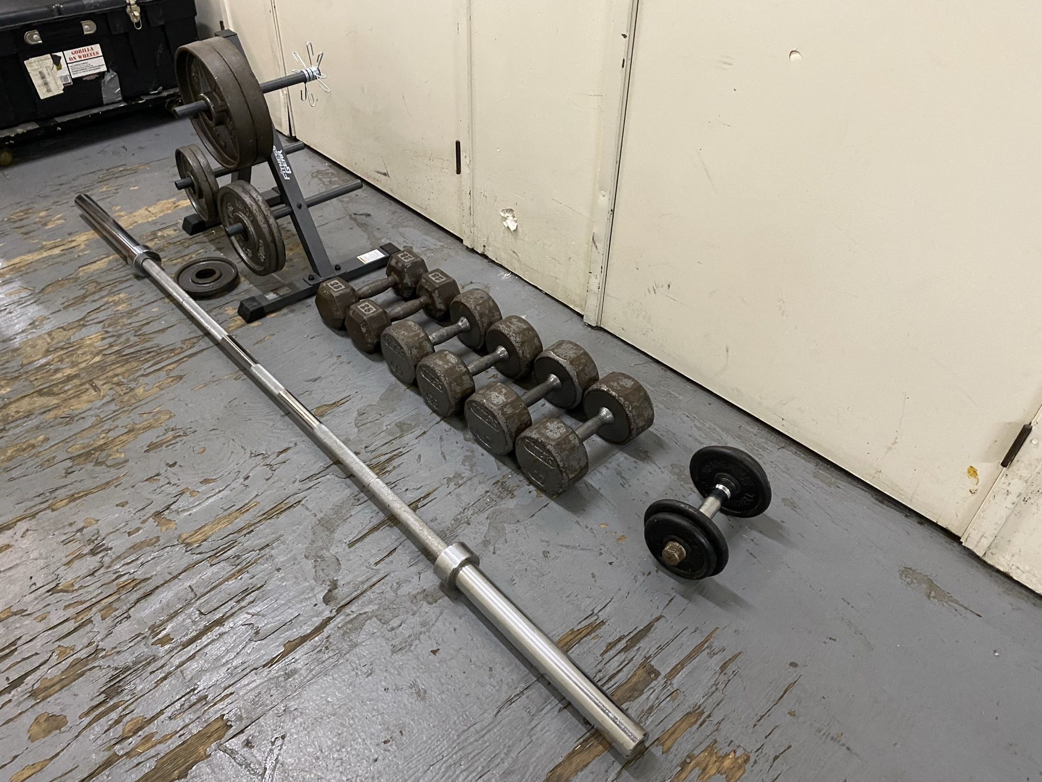 Weights, Plates, Barbell, Dumb Bells, Weight Rack, Weider Weight Bench
