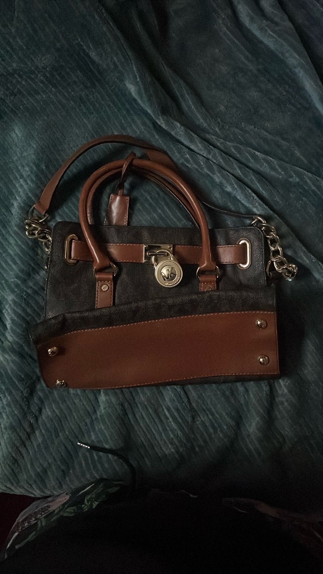l Kors Hamilton Satchel - Brown Monogram with Tan Leather Tri
