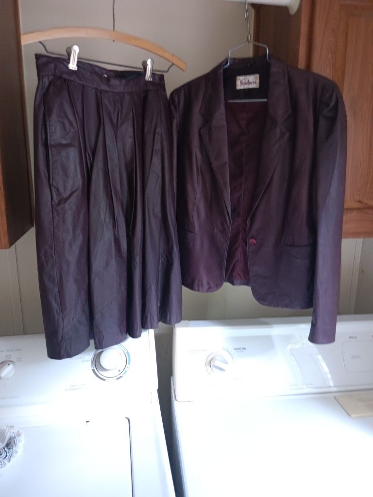 Leather Jacket And Skirt Set