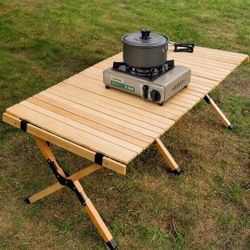 New In Box 47x24x17 Inch Tall Portable Foldable Camping Picnic Park Beach Wooden Table With Carrying Bag Natural Color 