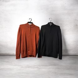 Sonoma Men’s Large Soft Knit Sweaters (1 black, 1 orange)  Quarter Zip Pullover