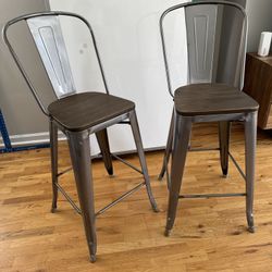 2 Metal And Wood Barstools.