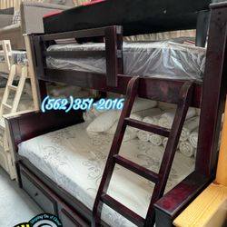 Triple Cherry Bunk Bed With Mattresses Colchones New