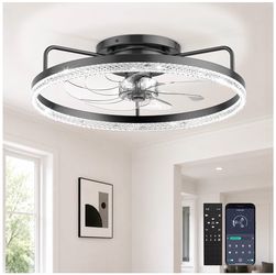 Modern Ceiling Fan with LED Light & Remote Control – Black