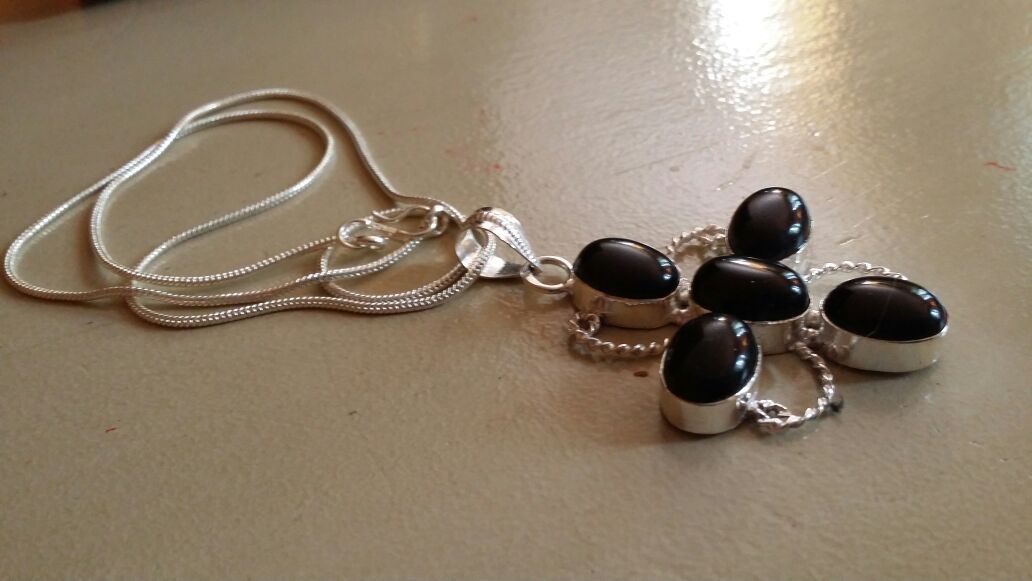 Black onyx pendant Sterling Silver gemstone new necklace chain