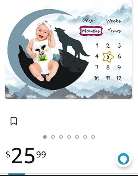 🙂NEW Baby Monthly Milestone Blanket, Wolf & Mountain, 40"x50"