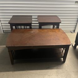 Wood Coffee table with side tables