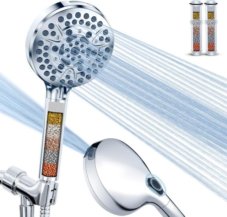 Filtered Shower Head with Handheld, High Pressure 10-Mode with Filters, Built-in Power Wash, soften hard water Remove Chlorine, Reinforced Hose,
