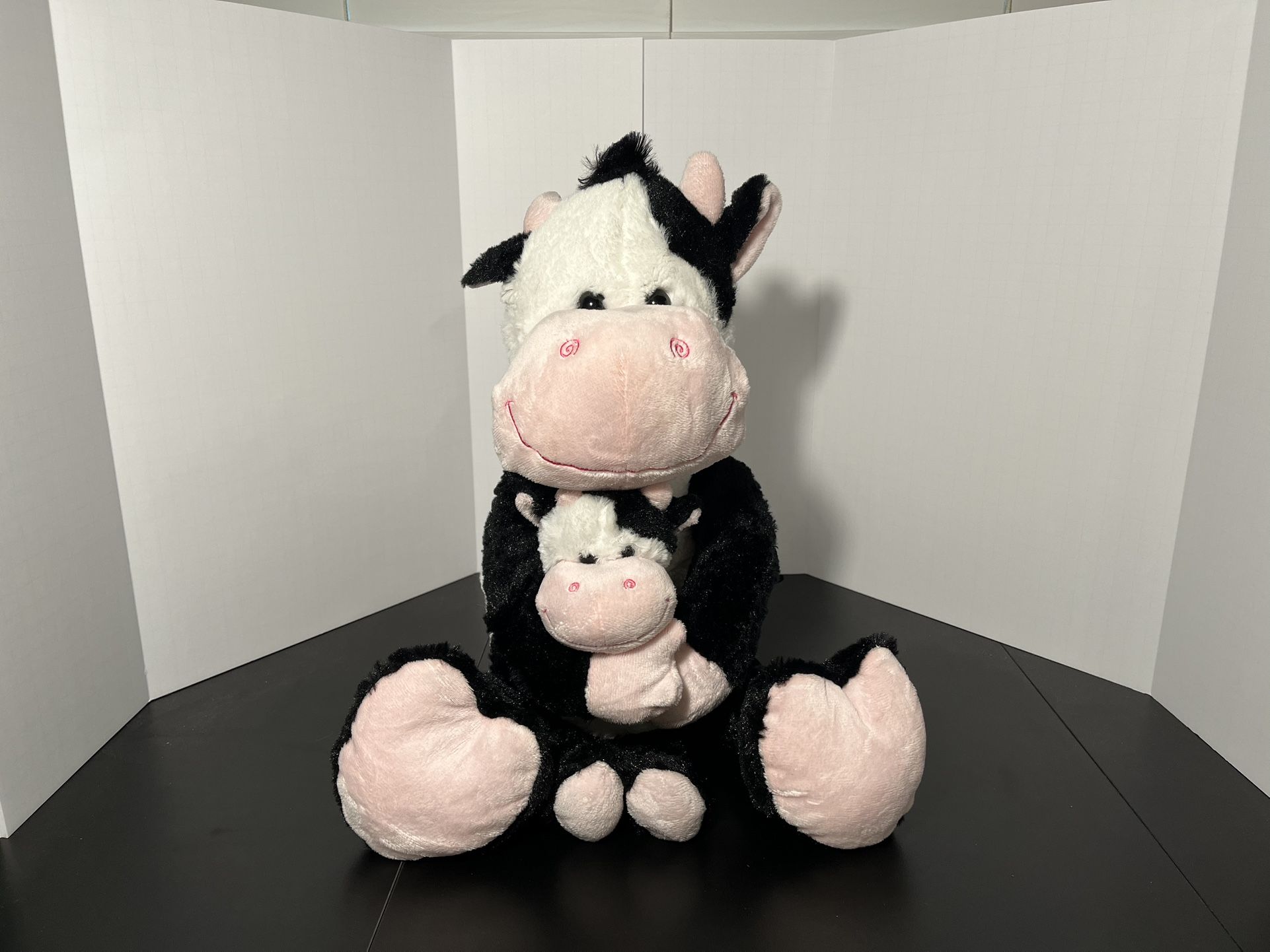 KELLYTOY Cuddle Cow Mama & Baby 26" Plush Black White Stuffed Animal