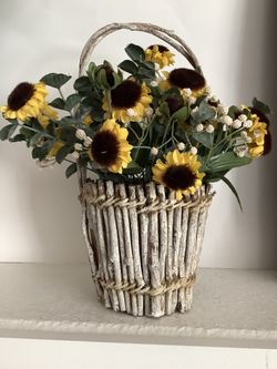 Handmade  Basket With Sun Flowers