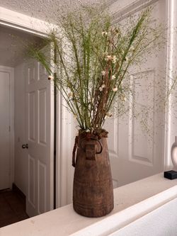New round wood milk jug vase decor must sell moving sell
