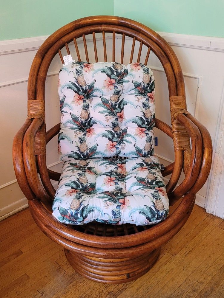 Mid Century Rattan Swivel Chair