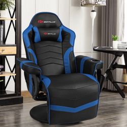 Costway Massage Gaming Recliner Reclining Racing Chair Swivel Blue